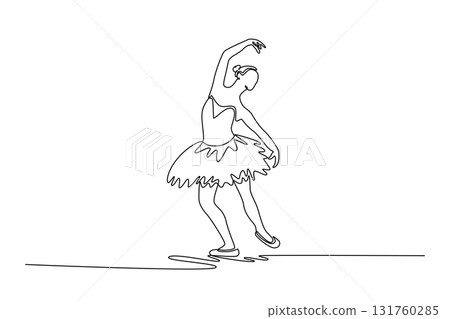 Single continuous line drawing beauty ballerina mid-turn, with her arms and body arched in a graceful, flowing motion, fluid transition of dance step. One line draw graphic design vector illustration Single continuous line drawing beauty ballerina mid-turn, with her arms and body arched in a graceful, flowing motion, fluid transition of dance step. One line draw graphic design vector illustration 131760285
