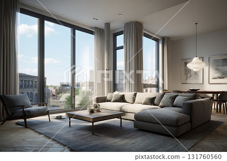 Modern living room interior with natural light 131760560