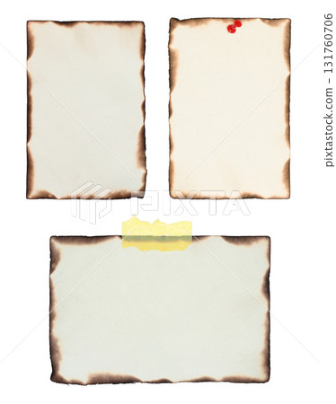 Set of office sheets with burned edges isolated on transparent background 131760706
