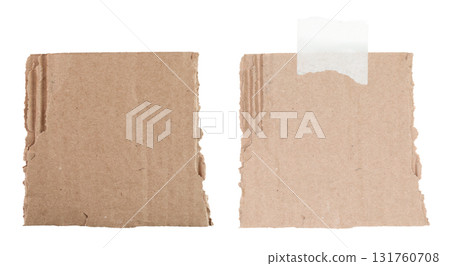 Set of rough torn cardboard pieces isolated on transparent background Set of rough torn cardboard pieces isolated on transparent background 131760708