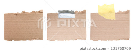 Set of rough torn cardboard pieces isolated on transparent background 131760709