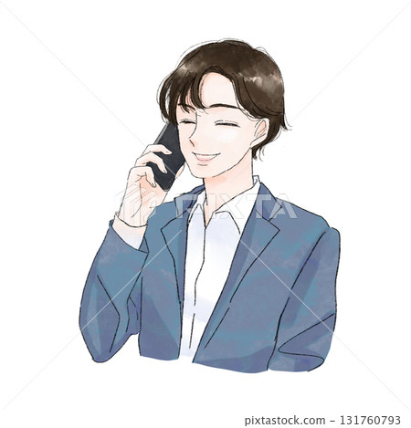 Illustration of a smiling businessman making a phone call Illustration of a smiling businessman making a phone call 131760793