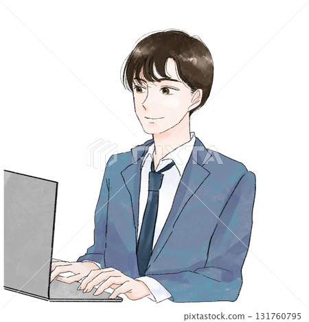 Illustration of a businessman using a computer Illustration of a businessman using a computer 131760795