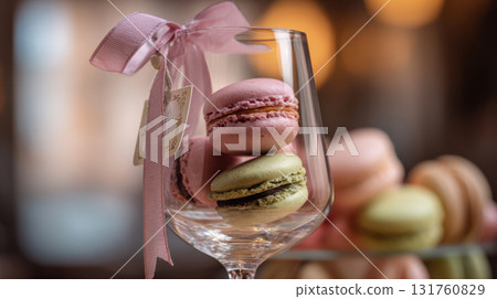 Macarons in a ribboned glass Macarons in a ribboned glass 131760829