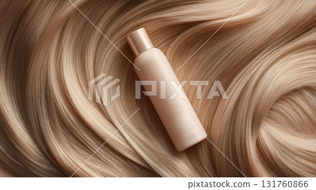 Shampoo bottle on beautiful hair 131760866
