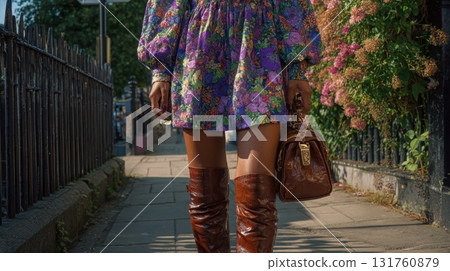 Fashionable woman in floral dress Fashionable woman in floral dress 131760879