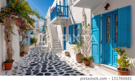Charming narrow street in Santorini Charming narrow street in Santorini 131760881