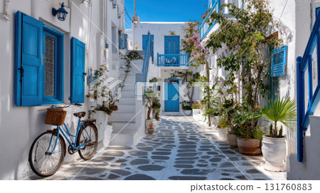 Charming alley with blue doors Charming alley with blue doors 131760883