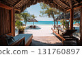 Beach view from a tropical hut 131760897