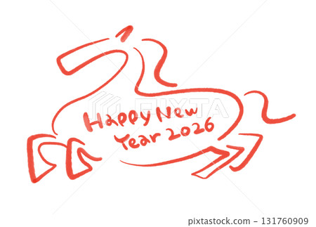 Silhouette of a running horse with the message "Happy New Year" - Hand-drawn illustration Silhouette of a running horse with the message "Happy New Year" - Hand-drawn illustration 131760909