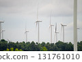 Wind energy. Wind power. Sustainable, renewable energy. Wind turbines generate electricity. Wind farm. Sustainable resources. Sustainable development. Green technology for energy sustainability. 131761010