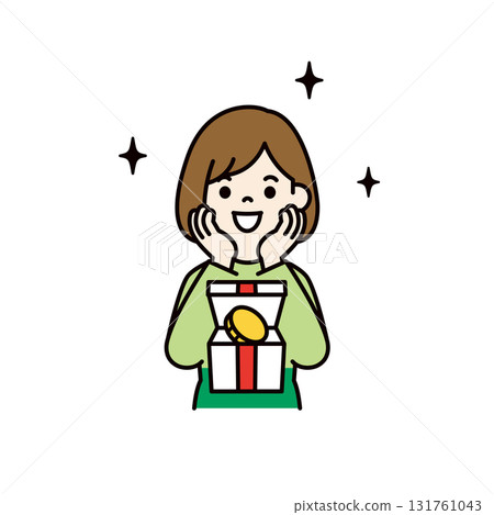 A simple upper body vector illustration of a young woman who is happy to receive points. 131761043