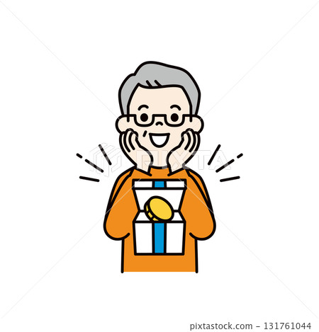 一個簡單的上身向量插圖，描繪的是一位老人對自己增加的退休金感到高興_顏色 131761044