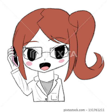 A girl in a white coat is making a phone call 131761211