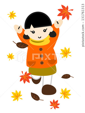 Girl running through fallen leaves 131761313
