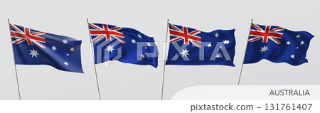 Set of Australia waving flag on isolated background vector illustration 131761407