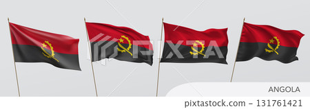 Set of Angola waving flag on isolated background vector illustration 131761421