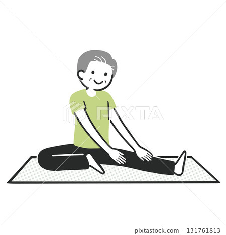 一位老人在瑜珈墊上伸展身體的插圖(健康的生活方式,簡單的設計) 一位老人在瑜珈墊上伸展身體的插圖(健康的生活方式,簡單的設計) 131761813