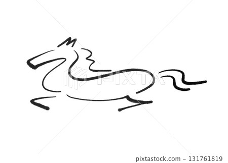 Brush-drawn running horse silhouette 2026 Hand-drawn illustration 131761819