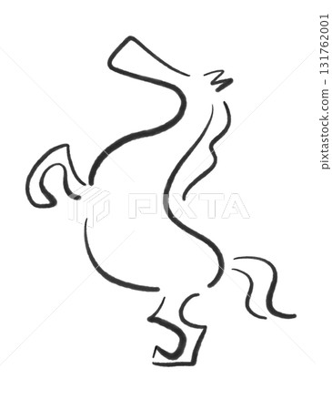 一匹站立的馬的剪影 2026 手繪插圖 131762001