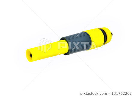 water sprinkler for hand watering lawns yellow-gray close-up white background 131762202