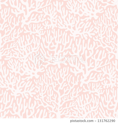 White Coral reef Seamless Sea Pattern on Pink Background. Vintage coastal Minimalistic boho Print with Coral branches. Underwater sea life, coral and algae pastel rose. Perfect for marine baby prints 131762290
