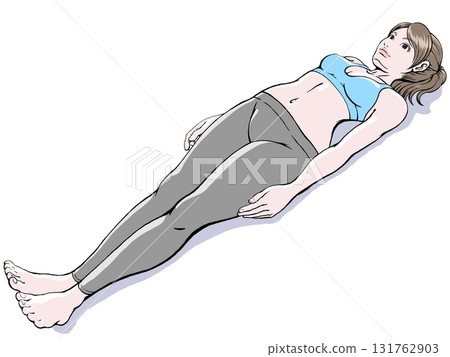 瑜珈 - 死人式_年輕女子平躺_2_無陰影 131762903