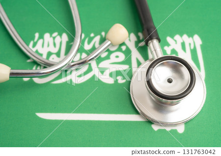 Iran flag with black stethoscope, Business and finance. 131763042