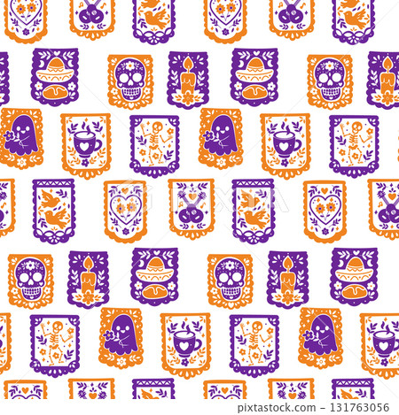 Seamless pattern with papel picado banners for Day of the Dead 131763056