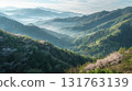 Spring mountains shrouded in fresh greenery and morning mist (3) 131763139