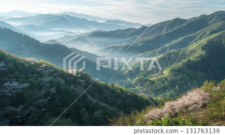Spring mountains shrouded in fresh greenery and morning mist (3) Spring mountains shrouded in fresh greenery and morning mist (3) 131763139