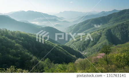 Spring mountains shrouded in fresh greenery and morning mist (4) 131763141