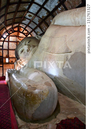 Myanmar, Bagan, Sinbinthalyaung, Reclining Buddha Myanmar, Bagan, Sinbinthalyaung, Reclining Buddha 131763327
