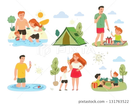 一家人享受夏天的插圖 一家人享受夏天的插圖 131763522