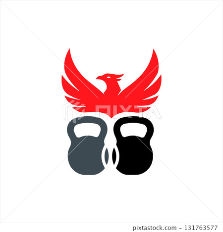 Phoenix kettlebell logo isolated on white background, symbolizing strength and fitness vector design 131763577