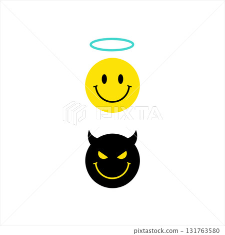 Angel and devil smiley faces isolated on white background, good versus evil concept vector design 131763580