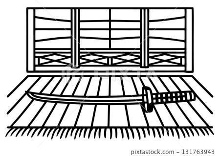 Traditional japanese dojo interior with katana sword on tatami mat martial arts, training, discipline, heritage, AI Generative 131763943