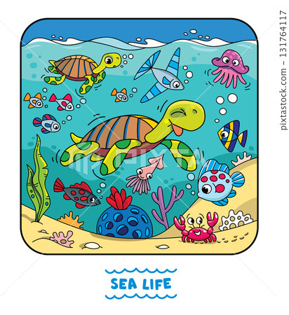 Sea theme. Turtle in the ocean vector illustration 131764117