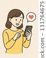 Illustration material of a woman who operates a smartphone 131764675