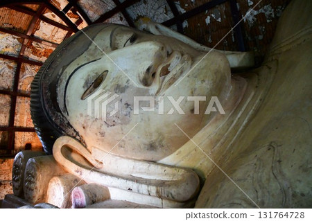 Myanmar, Bagan, Sinbinthalyaung, Reclining Buddha, Head Myanmar, Bagan, Sinbinthalyaung, Reclining Buddha, Head 131764728
