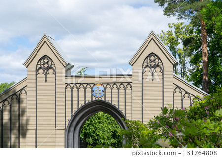 Vyborg, Russia July 01 2025. Gates of the Monrepos park. Rocky landscape park. Vyborg, Russia July 01 2025. Gates of the Monrepos park. Rocky landscape park. 131764808