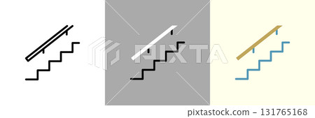 帶有扶手顏色和單色圖示集的樓梯 131765168