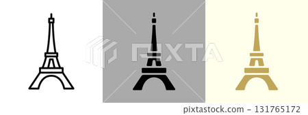 Eiffel Tower color and monochrome icon set 131765172