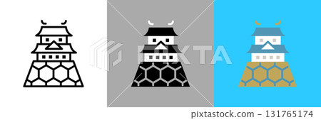 日本城堡顏色和單色圖示集 131765174