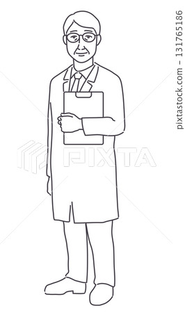 Elderly man in a white coat, full-body scan only Elderly man in a white coat, full-body scan only 131765186