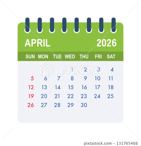 Calendar showing April 2026 month planning schedule 131765408