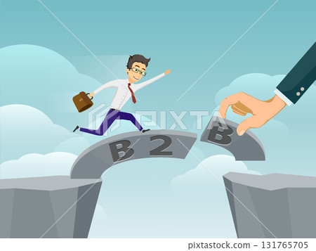 Businessman running across a bridge. B2B concept 131765705