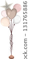 Pastel Balloons with Heart and Star Shapes on White Background 131765886