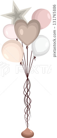 Pastel Balloons with Heart and Star Shapes on White Background 131765886
