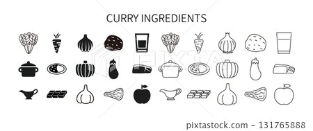 咖哩配料圖標集、可編輯線條和實體圖標 咖哩配料圖標集、可編輯線條和實體圖標 131765888